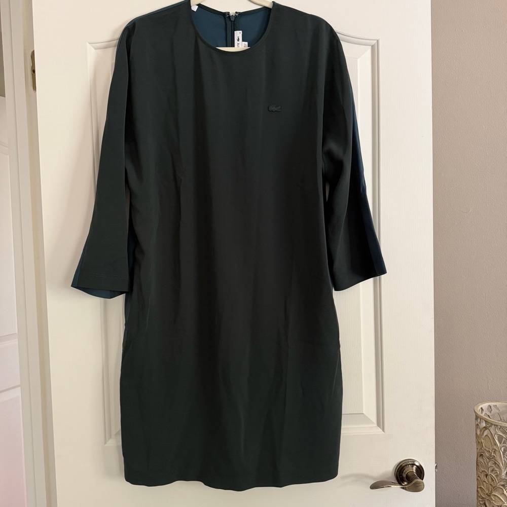 Lacoste Green Shift Dress Size 42 Classic Logo Minimalist Preppy Chic